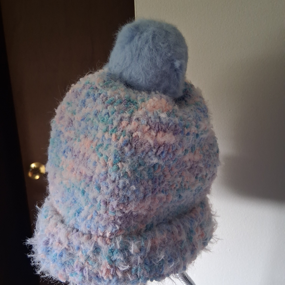 Cozy Kids Pastel Blue Pom-Pom Beanie - Multicolor Knit